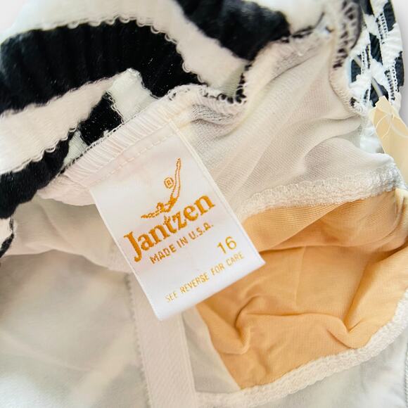 NWT Vintage 70s 80s Jantzen Striped Belted Retro Pinup Bodycon Swimsuit 16 USA - Picture 15 of 16
